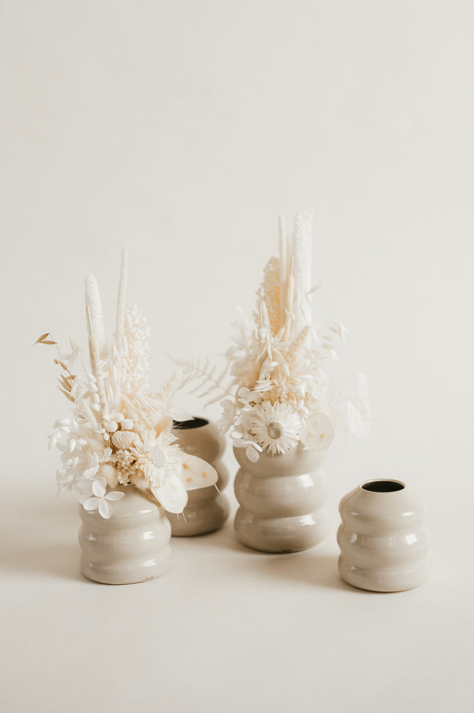 midi dried floral arrangement in pearl ceramic vase