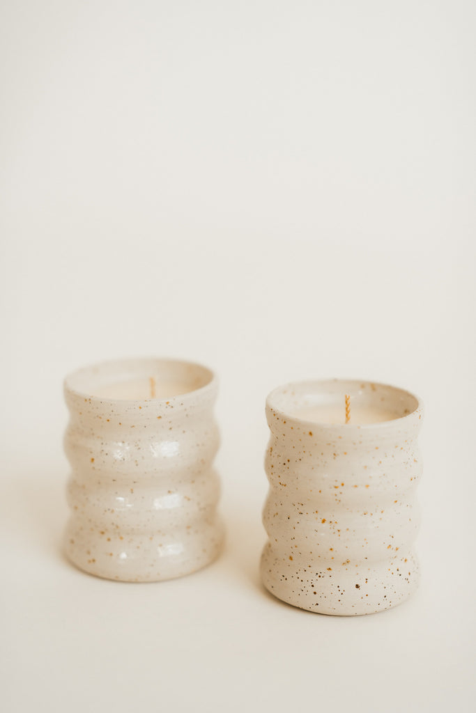 dotted pearl handmade ceramic candle