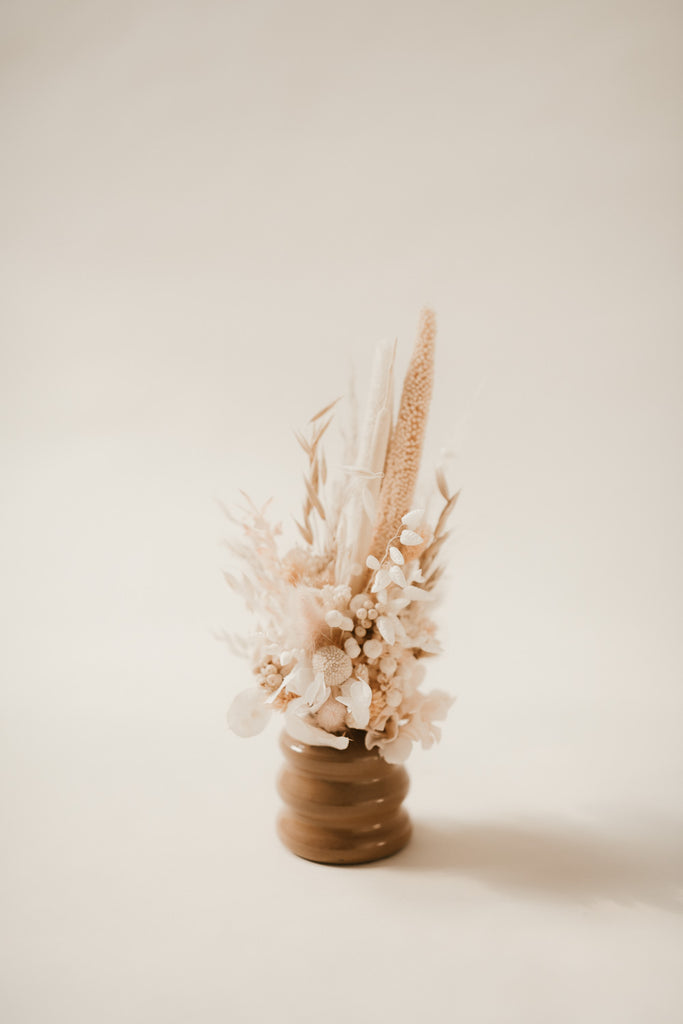 *nude* dried floral arrangement in camel ceramic bubble vase