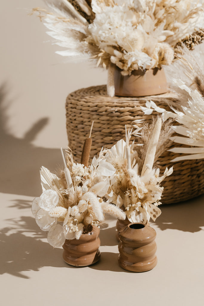 midi dried floral arrangement in camel ceramic vase