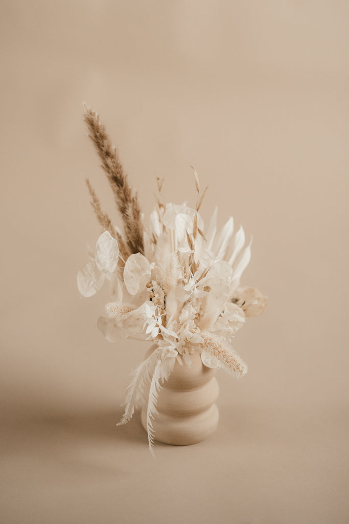 midi dried floral arrangement in cream ceramic vase